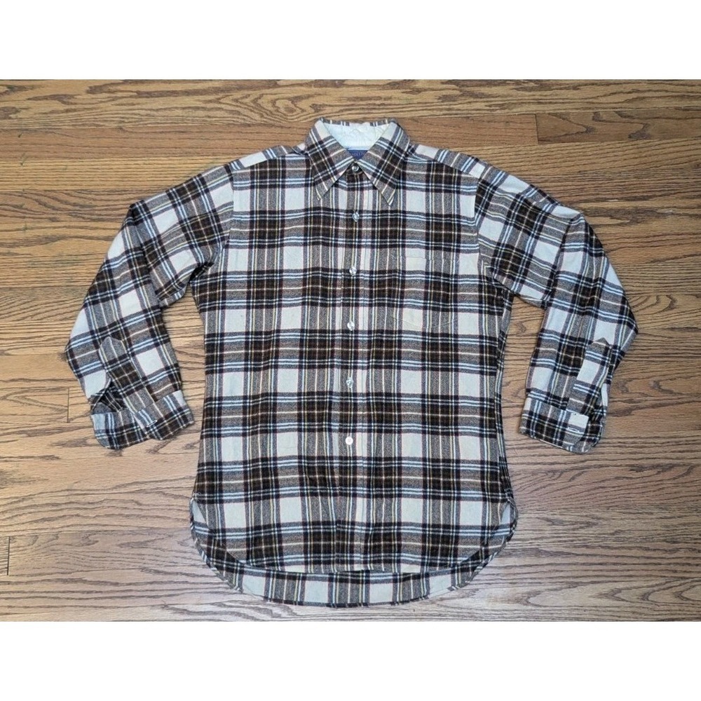 Vintage PENDLETON 100% Virgin Wool Plaid Button-Down Shirt Mens Medium Made USA